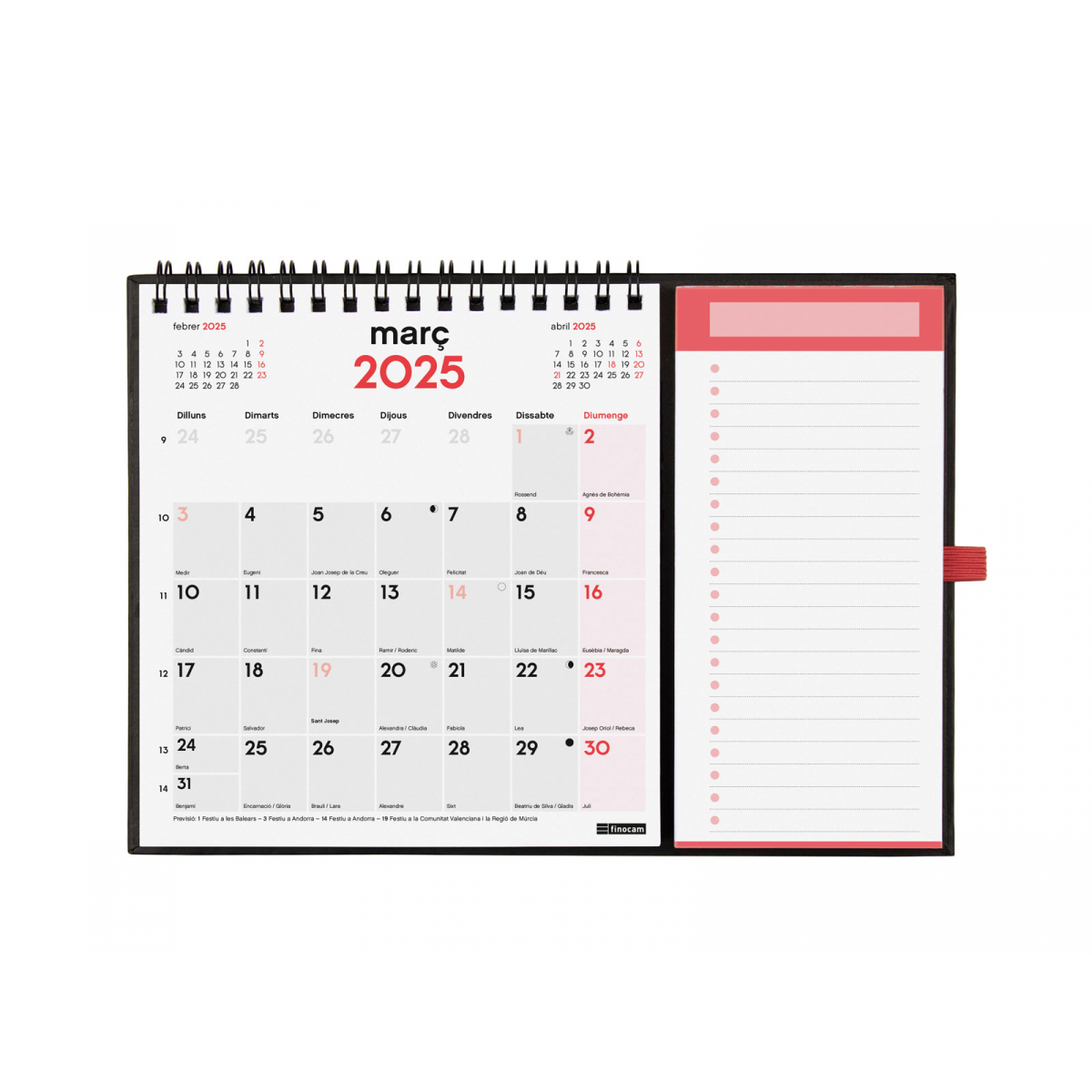 CALENDARIO FINOCAM 2025 CON IMAN Y BLOC DE NOTAS CATALAN 14X15CM.